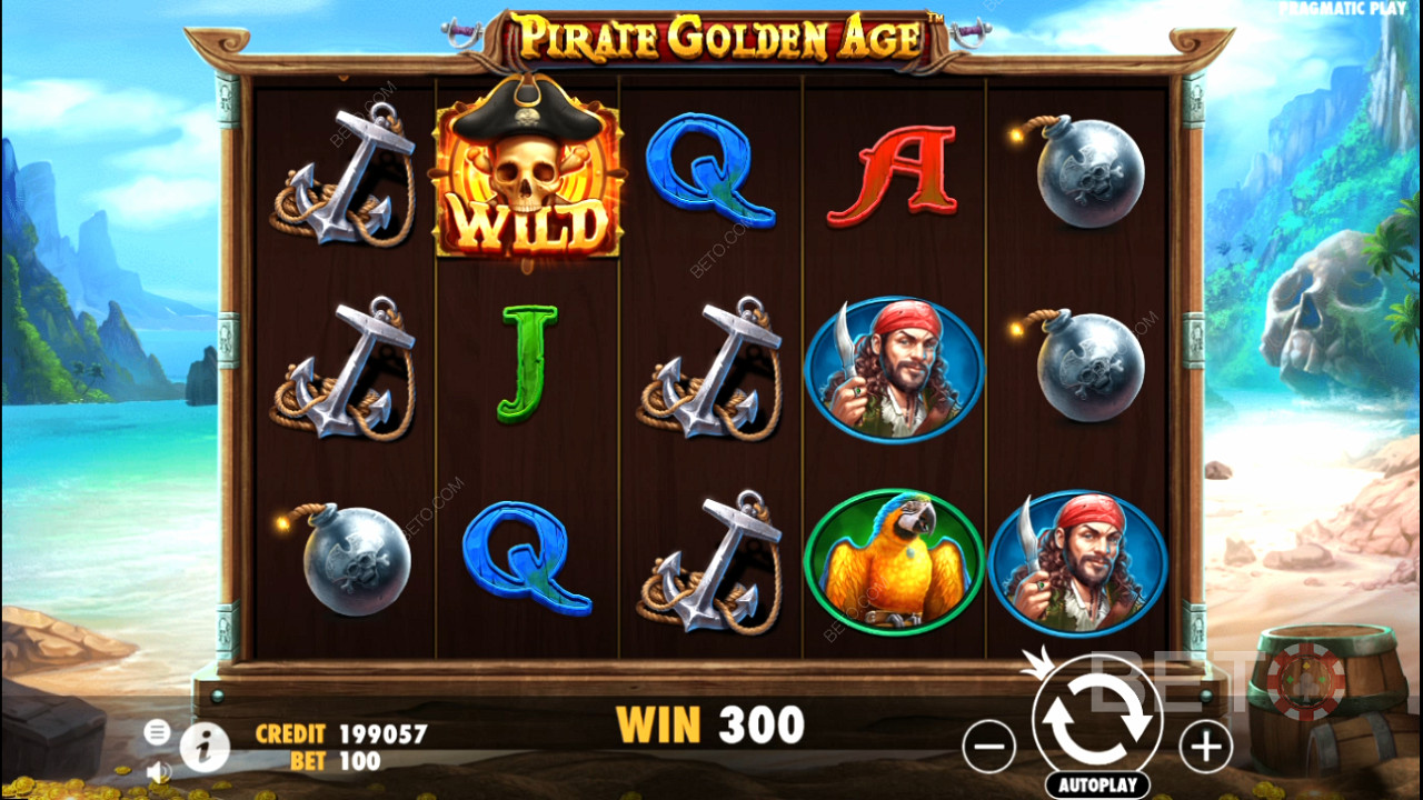 Isegi tavalised tasulised sümbolid võivad anda suuri väljamakseid Pirate Golden Age slotis.